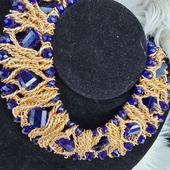 90s HUGE faceted glass chain bib necklace - Picture 5 of 5